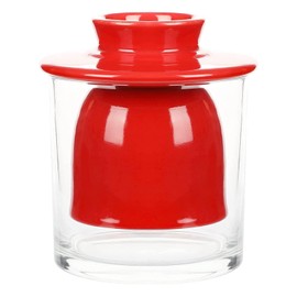 Ceramic French Butter Dish Crock with Glass Lid – Large Capacity, Water Seal Butter Keeper – Red | Elegant Countertop Butter Holder for Soft, Spreadable Butter | Easy to Clean & Dishwasher Safe