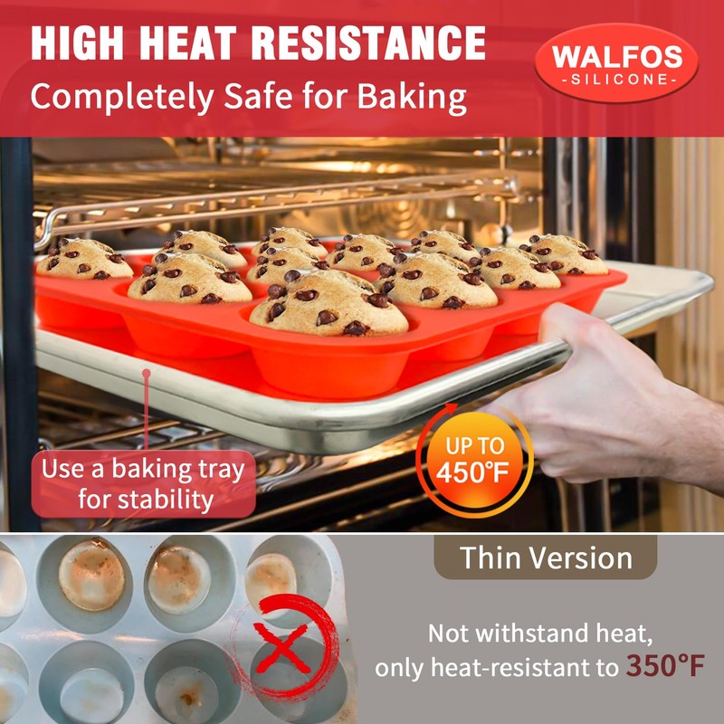Walfos Muffin Pan Set - 12 Cups Regular Silicone Cupcake