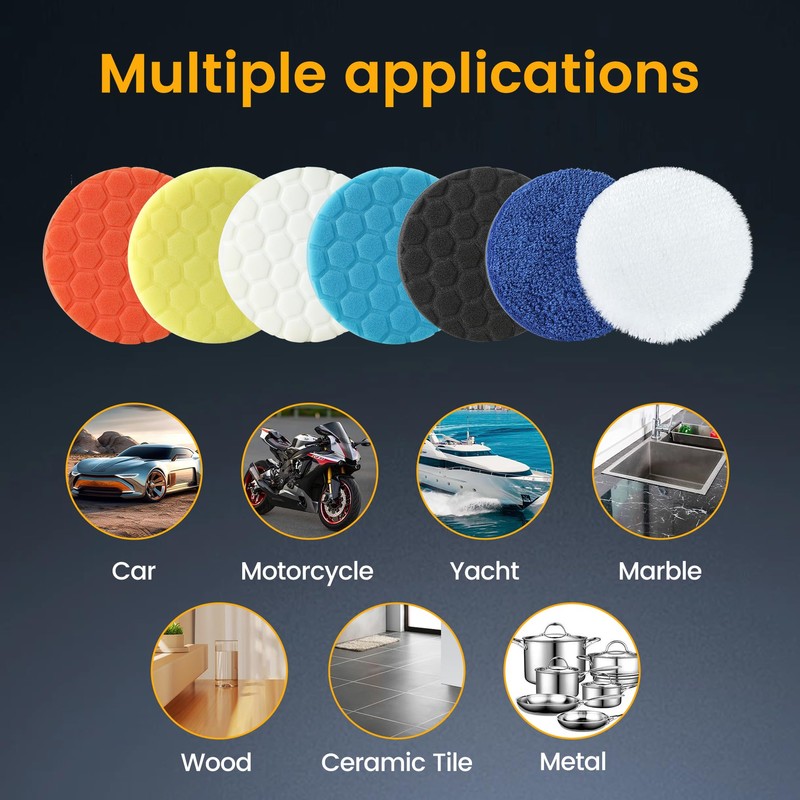 Buffing Polishing Pads - 7Pcs Face for Backing Plate, Car
