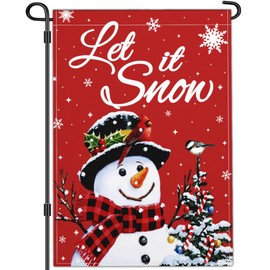 Kmxzint Merry Christmas Garden Flag Let It Snow Snowman Christmas Garden Flags for Outside 12x18 Double Sided Christmas Vacation Outdoor Decorations Xmas Winter Holiday Yard Sign Garden Flag