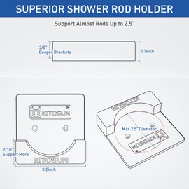 Adhesive Shower Curtain Rod Holder - Tension Curtain Rod Retainer for Wall with 3/5" Deep Support Bracket Include Strong Tape for No Drilling Quick Stick and Screws for Permanent Mount (Gloss Blue)