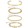 Mikovivi 4pcs Waterproof Link Cuff Herringbone Bracelet, Dainty Stackable Gold