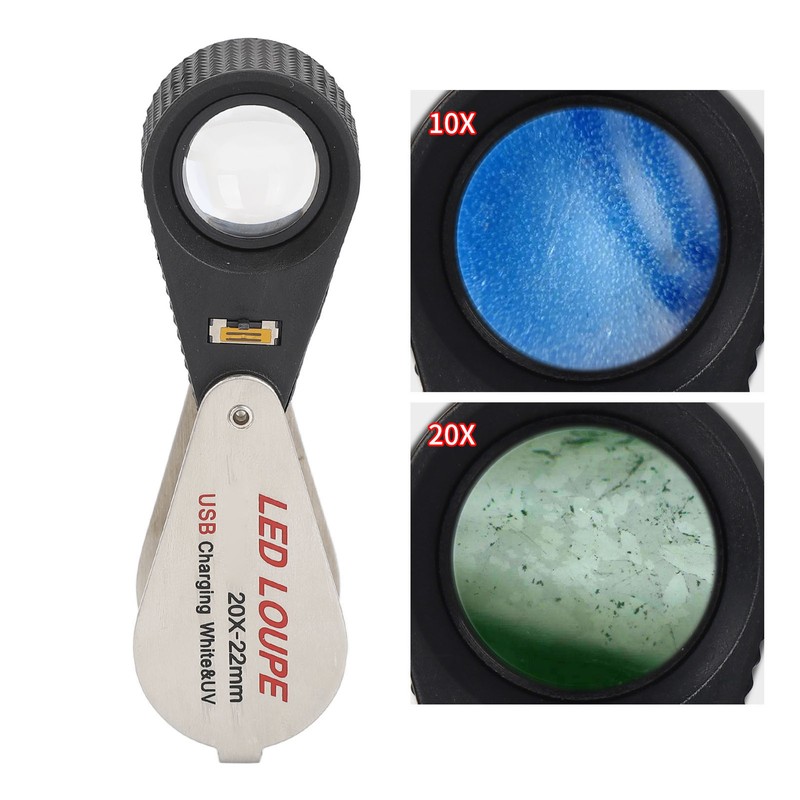 20X Folding Magnifying Glass Portable Rechargeable Pocket Magnifier with LED