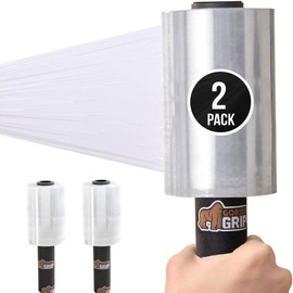 GORILLA GRIP 500% Shrink Wrap Roll with Handle, 5" 1000ft Plastic Wrap Stretch Film, Puncture Resistant Industrial Strength Moving Supplies, Pallet Storing, Packing Furniture Protection, 2 Pack Clear