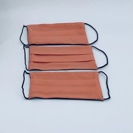 Unbranded Pleated 100% Cotton Face Masks Tri-Ply Reusable Mask, Washable 3 Pack, Apricot