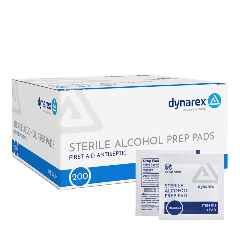 Bandas con alcohol Dynarex 1113, sin látex., 200