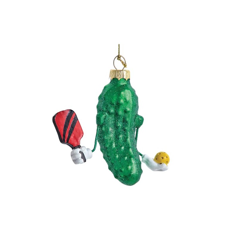 Kurt S. Adler Glass Pickleball Pickle Ornament 3 Inch