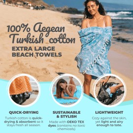 Nova Blue Hibiscus Turkish Beach Towel (35 X 67) – Oversize Beach Towel Sandproof, 100% Turkish Cotton - Blue Beach Towel - Quick Drying Towel with Unique Designs