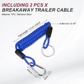 PATIKIL 3 ft Breakaway Trailer Cable,2 Pcs Trailer Brake Away Cable Safety Cable Straps Spring Towing Coiled Wire with Clip for RV Trailer Emergency Breakaway Switch, Blue