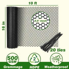 Gardzen Plastic Chicken Wire Mesh with 20pcs Ties, 16in x 10ft Durable Chicken Fence for Poultry, Garden Protection & DIY Crafting, Heavy-Duty Mesh Netting for Outdoor & Indoor Use