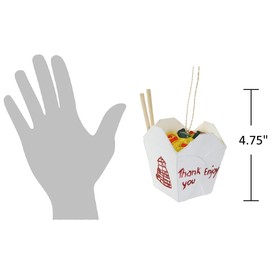 The Bridge Collection 4.75" Paper Mache Chinese Takeout Container with Chopsticks Food Christmas Ornament - Handcrafted Whimsical Holiday Decoration