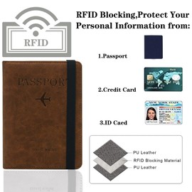 thirei Passport, Credit Card and Travel Documents for Men and Women, RFID Blocking Passport Holder, brown, Classic