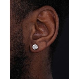 MOISSANITE Roma Classic Cluster Earrings – 925 Sterling Silver Iced Out 8mm Studs – 0.53ct VVS D Color Stones – Pass Diamond Tester – Hip Hop Italian Men’s Earrings