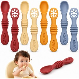 Juego de Cucharas para Bebé 8pcs, Ideales para Entrenar Alimentación 2 en 1 Cubiertos para Bebe