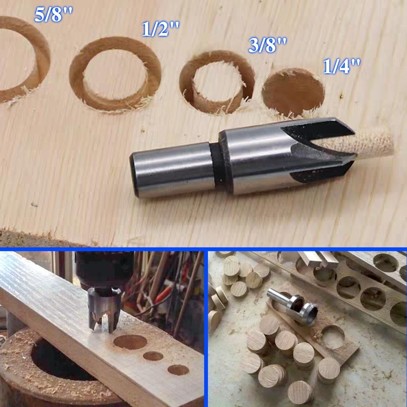 LEONTOOL 8Pcs Wood Plug Cutter Drill Bit Set Straight and