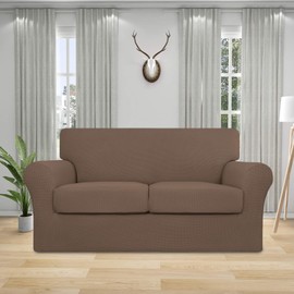 Easy-Going 3 Pieces Stretch Couch Cover Sofa Cover for Dogs Washable Sofa Slipcover for 2 Separate Cushion Couch Spandex Jacquard Fabric Elastic Furniture Protector for Pets, Kids (Brown, Loveseat)