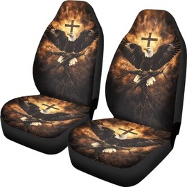 Talayituse Eagle Cross Fire Print Car Seat Covers Full Set Universal Fit Washable Car Front Seat Protector Saddle Blanket Auto Interior Decoration Accessories, Set of 2