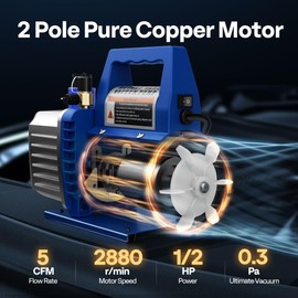 VIVOHOME 110V 1/2 HP 5 CFM Dual Stage Rotary Vane HVAC Air Vacuum Pump with Oil Bottle