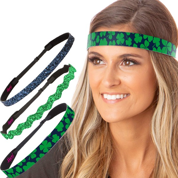 Hipsy Irish Green Headband St Patricks Day Accessories Clover Headband Gift Packs (Green & Navy Clover 3pk)