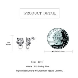 Midir&Etain Wolf Earrings 925 Sterling Silver Viking Earrings Men Wolf Stud Earrings Punk Earrings Hypoallergenic Viking Wolf Jewelry for Women