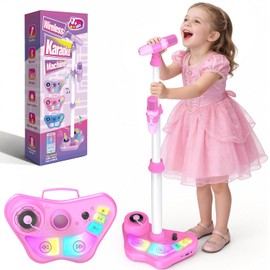 Kids Stand Karaoke Machine Toys for 3 4 5 6 7 8 Year Old Girls Gift, Kid Rechargeable Microphone Toddler Birthday Gift Singing Toy for Girl Ages 3-5 4-6, Portable Bluetooth Speaker with 2 Mics