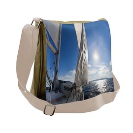 Ambesonne Aqua White Messenger Bag, Sailing Boat in Sea, Unisex Cross-body