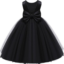 Black Flower Girl Dress,Toddler Party Wedding Christmas Earster Sleeveless Floor Length Tutu Tulle Dance Gown 5 Year Old