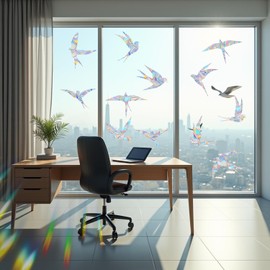 Rainbow Anti Collision Window Decals - Static Clings Stickers for Bird Strikes, Prismatic Non-Adhesive Vinyl Stickers for Glass Windows, Save Birds from Window Strikes (Swallow-24)