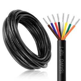 DEKIEVALE 18 Gauge 8 Conductor Electrical Wire, 10FT 18AWG Black PVC Stranded Tinned Copper 8 Wire Cable, 18/8 Cord Extension Cable