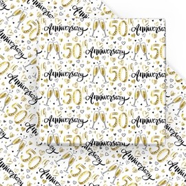 WRAPAHOLIC Wrapping Paper Sheet - 6 Sheets Gold 50th Anniversary Design Folded Flat for Birthday, Party, Baby Showers - 19.7 Inch X 27.5 Inch Per Sheet