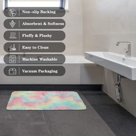 ConCus-T Rainbow Bath Mat Rainbow Rug for Girls Bedroom Shag Faux Fur Colorful Area Rug Fluffy Rainbow Carpet for Kitchen Bathroom Living Room, 60x120cm