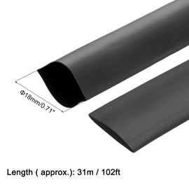 sourcing map Heat Shrink Tubing, 18mm Dia 2:1 Heat Shrink Wrap Cable Sleeve Heat shrink Tube 31m Black
