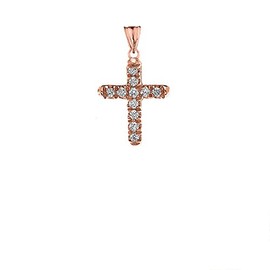 Religious Jewelry Elegant 10k Rose Gold Diamond Mini Cross Pendant