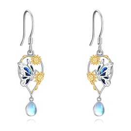 POPLYKE Butterfly Earrings for Women Sterling Silver Sunflower Dangle Earrings Jewelry Gifts
