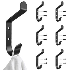 DaskFire Screw-in Coat Hooks for Towels and Robes, Black Showerroom Robe Hook, 6 Pack Heavy Duty for Showerroom, Entry Way, Foyer, Closet, Kitchen, Laundry Room