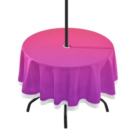 Qilmy Pink Solid Color Round Tablecloth with Umbrella Hole and Zipper, 60" Waterproof Zippered Table Cover for Backyard, Circular Table, BBQs, Picnic, Party Decor