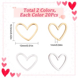 SUNNYCLUE 1 Box 40Pcs Open Bezels Heart Charms Linking Rings Stainless Steel Heart Charm Frame Love Links Connectors Valentine Metal Charm for jewellery Making Charms Earrings DIY