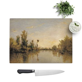 Kitchen Chopping Board Glass - Charles-Francois Daubigny Banks of The River Seine - Textured Worktop Saver Cutting Board - Heat Resistant, Shatterproof and Hygenic - 28.5 x 20 cm