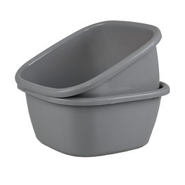 Easymanie 2-Pack 16 Quart Plastic Wash Basin, Square Dish Pan Tub, Grey