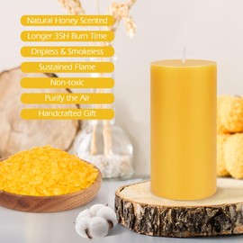 Pure Beeswax Candles, Large Candles Beeswax Pillar Candles Set of 4-140 Hour Burn Time, Wedding Candles or Large Candles for Home Interior(4 Pack)