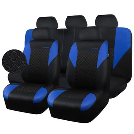 CAR PASS Ultrasonic Embossing Cloth Universal Seat Covers-Breathable Car Seat Cover with 5mm Composite Sponge Inside,Airbag Compatible,2zipper Bench for Sedan,SUV,Truck(Black and Blue,Full Set)