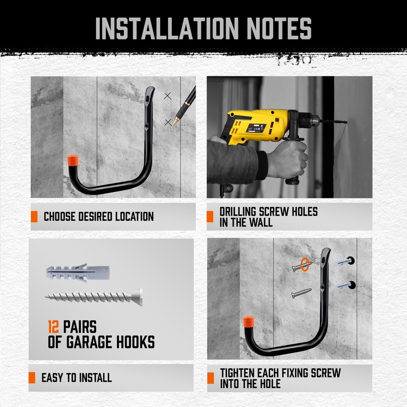 HORUSDY 6 Pack 8 Inch Heavy Duty Garage Hooks, Wall