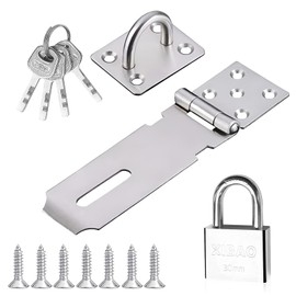 4-Piece Stainless Steel Hasp Lock with Padlock, 30 mm Padlock with 8 Keys, Door Latch with Screws for Cabinets, Drawer and Gate