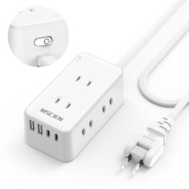 Mscien USB Outlet, Extension Cord, 16.4 ft (5 m), Switch Included, Power Strip with USB, 6 AC Outlets, 2 USB - C, 2 Outlet Taps, Octopus Outlets, Branching, Lightning Guard Included, Oa Tap, Swing