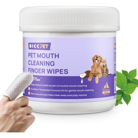 Hicc Pet Toallitas Limpiadoras de Dientes Aroma Menta para Perros y Gatos (50 Unidades) - Elimina Mal Aliento, Placa y Sarro, Cuidado Dental Suave para Mascotas