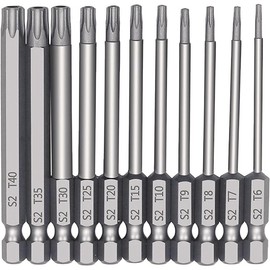 Torx Screwdriver Bit, Hollow Torx Head, Set of 11, 3.0 inches (75 mm), S2 Steel Screwdriver Bit, Magnetic, Torx Star Screw Bit Set, Hex Bit, Star, Plum Blossom Screwdriver Set, Electric Drill Bit