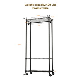 YOOGAA Portable Closets 3-Tier Clothes Garment Rack Adjustable Shelves with Hanging Rod Storage Organizer Clothing Closet Storage and Organizer Wardrobe for Bedroom Cloakroom Laundry Room