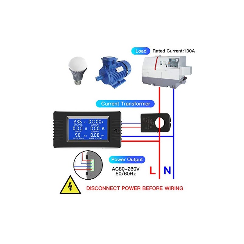 AC Current Voltage Amperage Power Energy Panel Meter LCD Digital