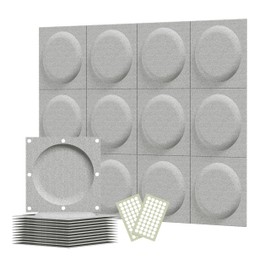 OSHIYINN Acoustical 3D Wall Panels, 12 Pack 12''x12'' Circle Art Acoustic Panels for Interior Wall Decor, Decorative Acoustic Panels, Acoustic Wall Panels, Sound Absorbing Wall 3D Art (Light Gray)
