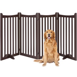 Yaheetech 36" H Extra Tall Freestanding Pet Gate 4-Panel Wooden Dog Fence with 2 Support Feet Folding Dog Gate for Indoor, Stairs, Doorway, Halls, Kitchen Wooden Pet Barrier Espresso, 79.5" L x 36" H